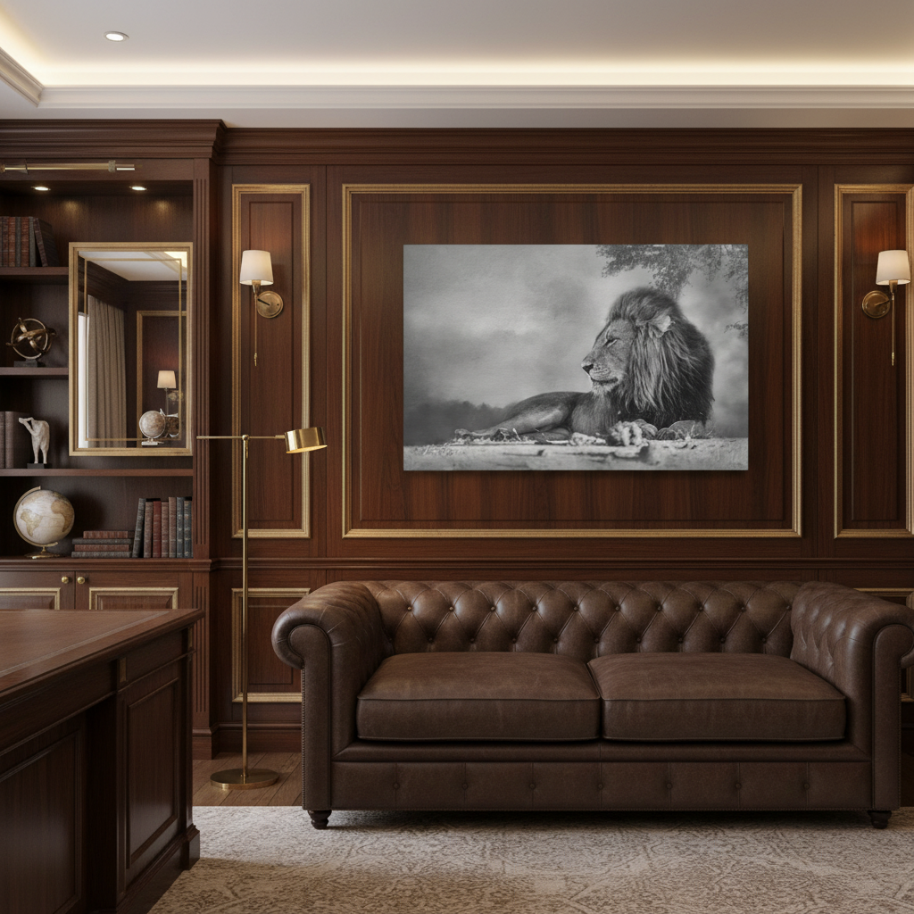 Shaded Monarch – Black and White Resting Lion by Photographer Patsy Weingart