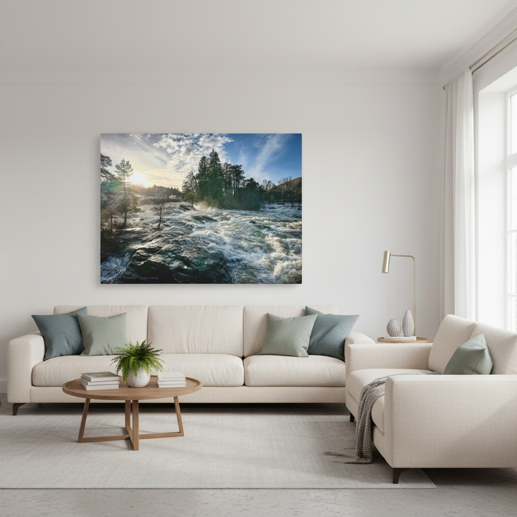 Falls of Dochart Sunset Canvas Print – By Photographer Fergus King
