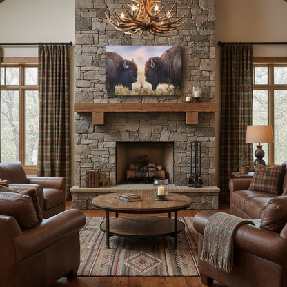 Bison Showdown at Sunrise – Wildlife Canvas Print (Matte 1.25") by Patsy Weingart