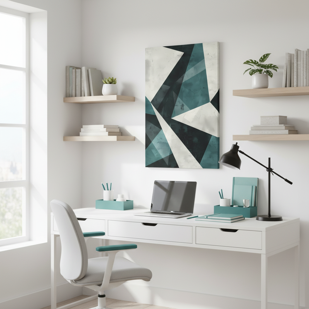 Fractured Teal — Abstract Geometric Art Print