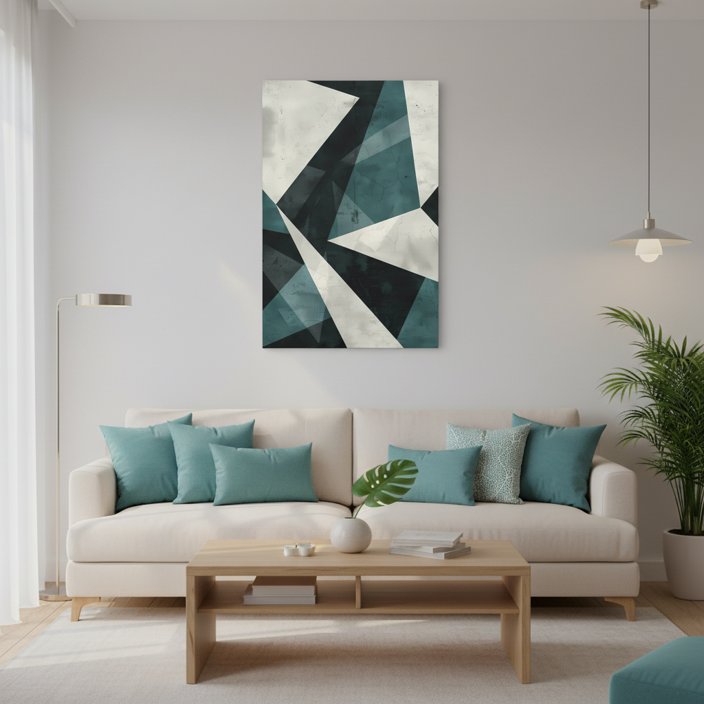 Fractured Teal — Abstract Geometric Art Print