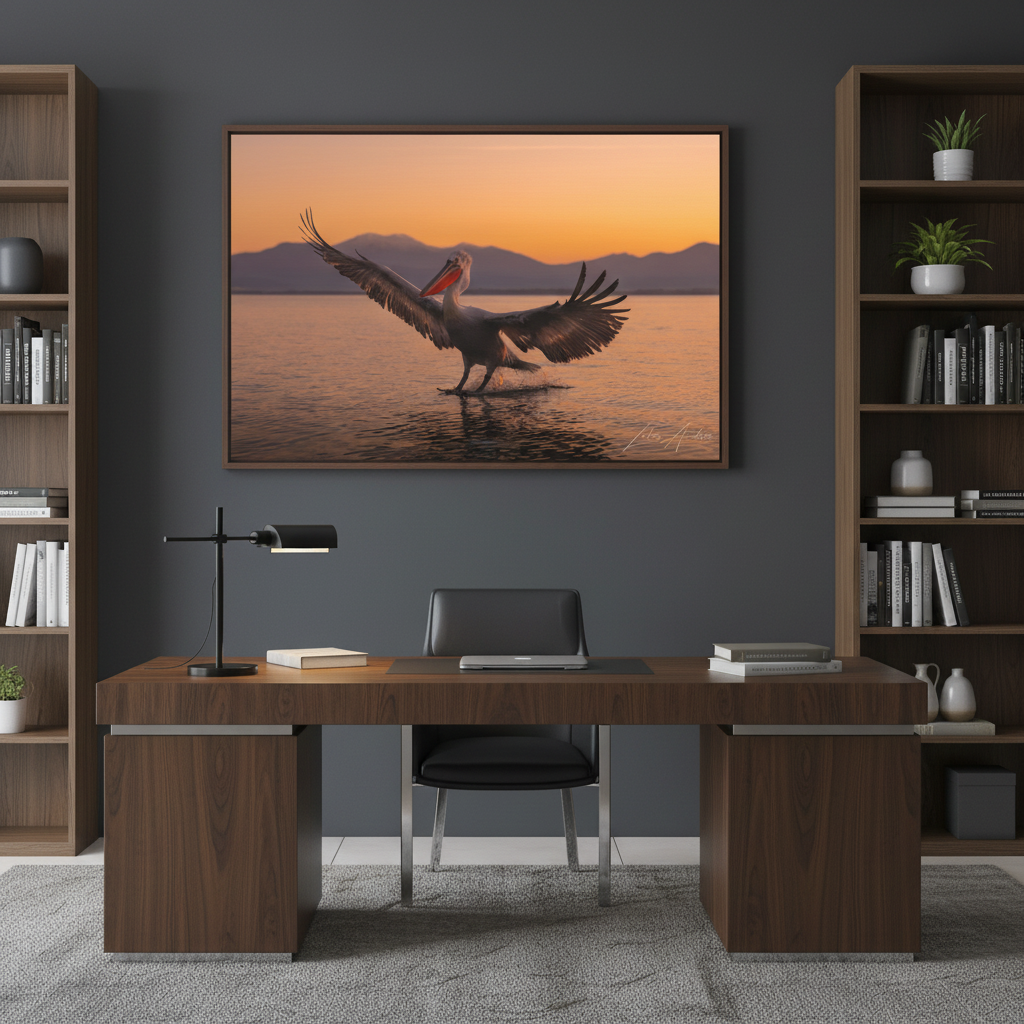 Pelican Over Still Water at Sunset – By Photographer Lukas Andersen