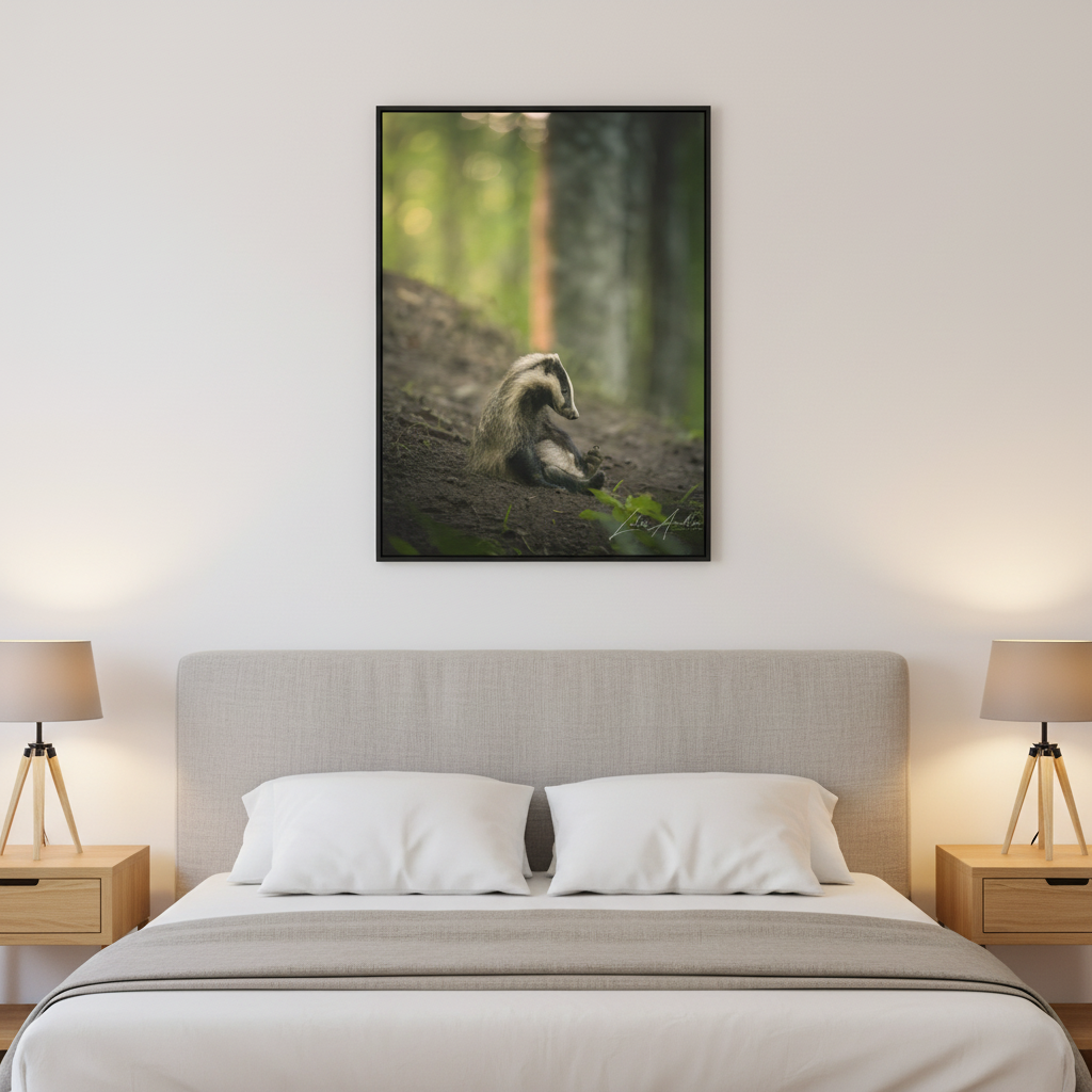 European Badger in Woodland Light – Forest Sentinel at Rest By Photographer Lukas Andersen