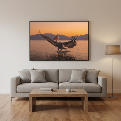 Pelican Over Still Water at Sunset – By Photographer Lukas Andersen