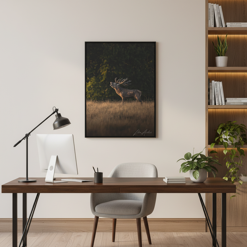Roaring Stag in Golden Meadow – By Photographer Lukas Andersen