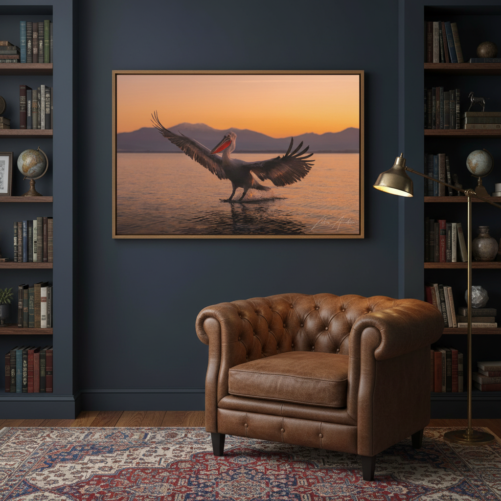 Pelican Over Still Water at Sunset – By Photographer Lukas Andersen