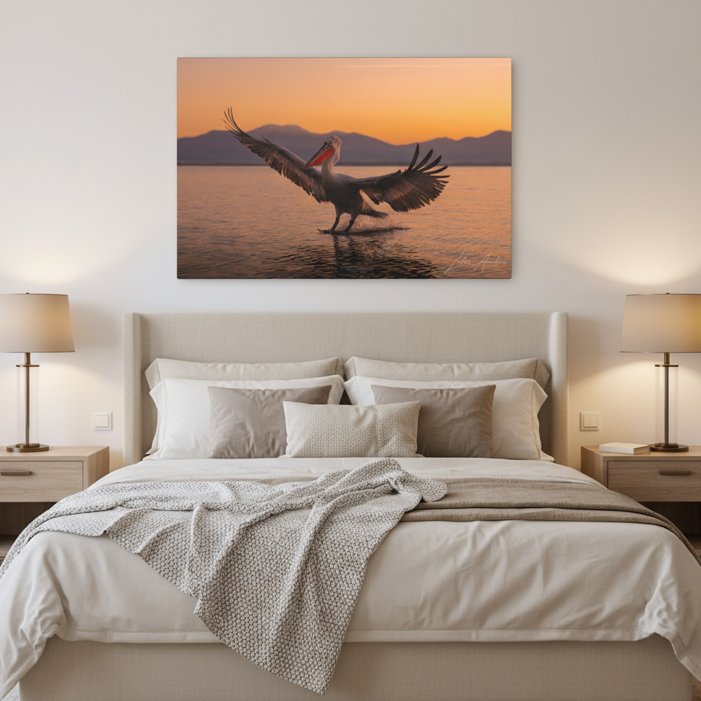 Pelican Over Still Water at Sunset – By Photographer Lukas Andersen