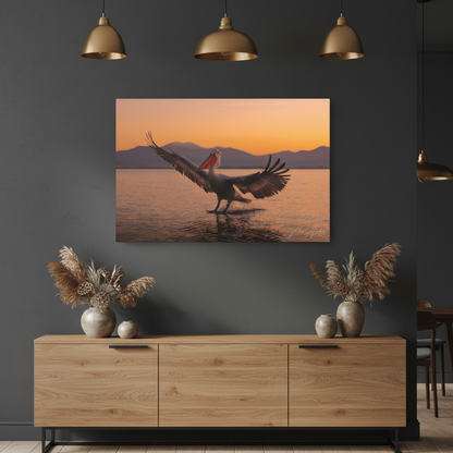 Pelican Over Still Water at Sunset – By Photographer Lukas Andersen