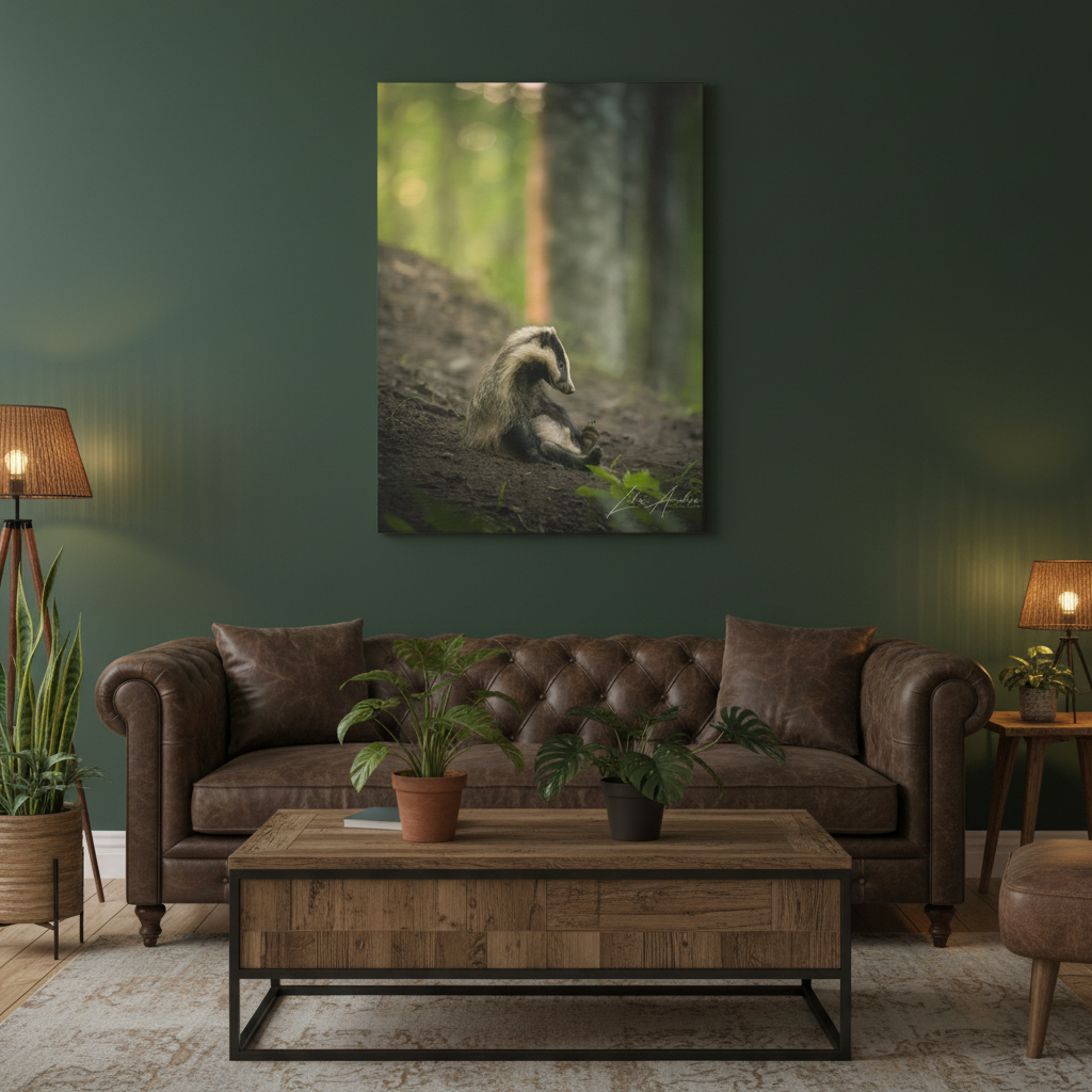 European Badger in Woodland Light – Forest Sentinel at Rest By Photographer Lukas Andersen