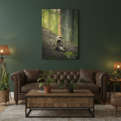 European Badger in Woodland Light – Forest Sentinel at Rest By Photographer Lukas Andersen