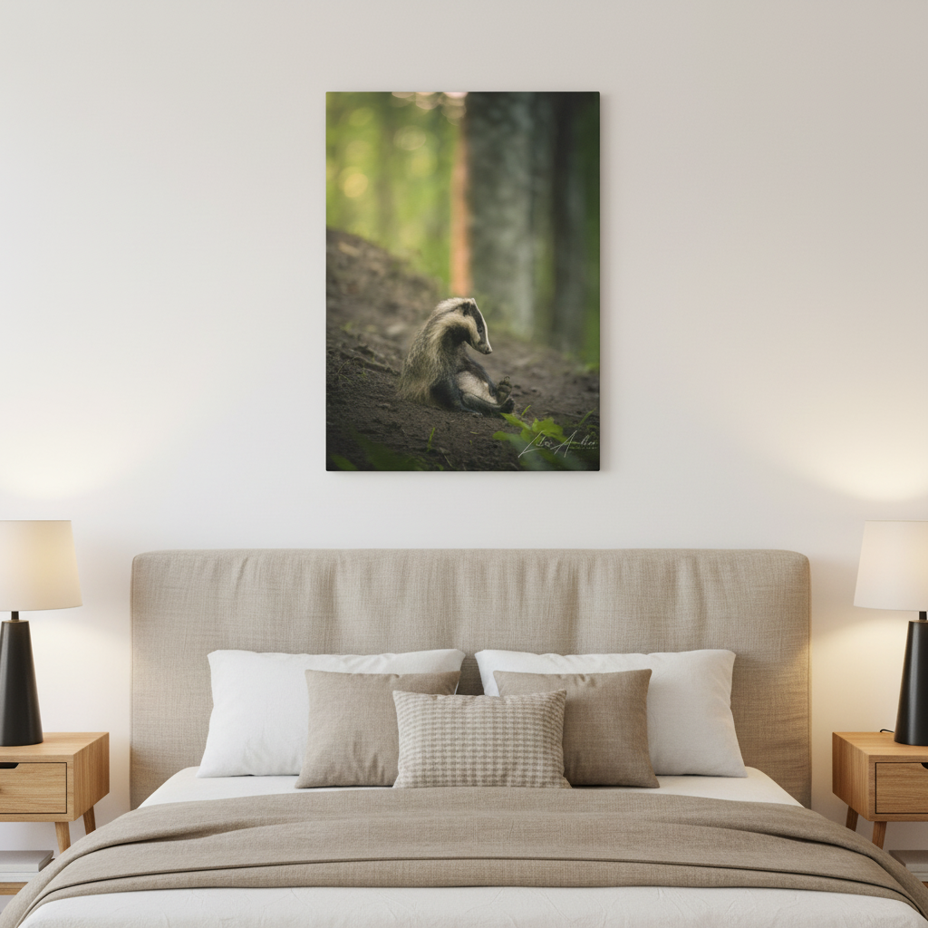 European Badger in Woodland Light – Forest Sentinel at Rest By Photographer Lukas Andersen