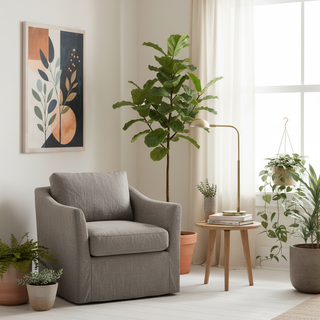 Botanical Abstract Canvas Print — Modern Geometric Plant Wall Art