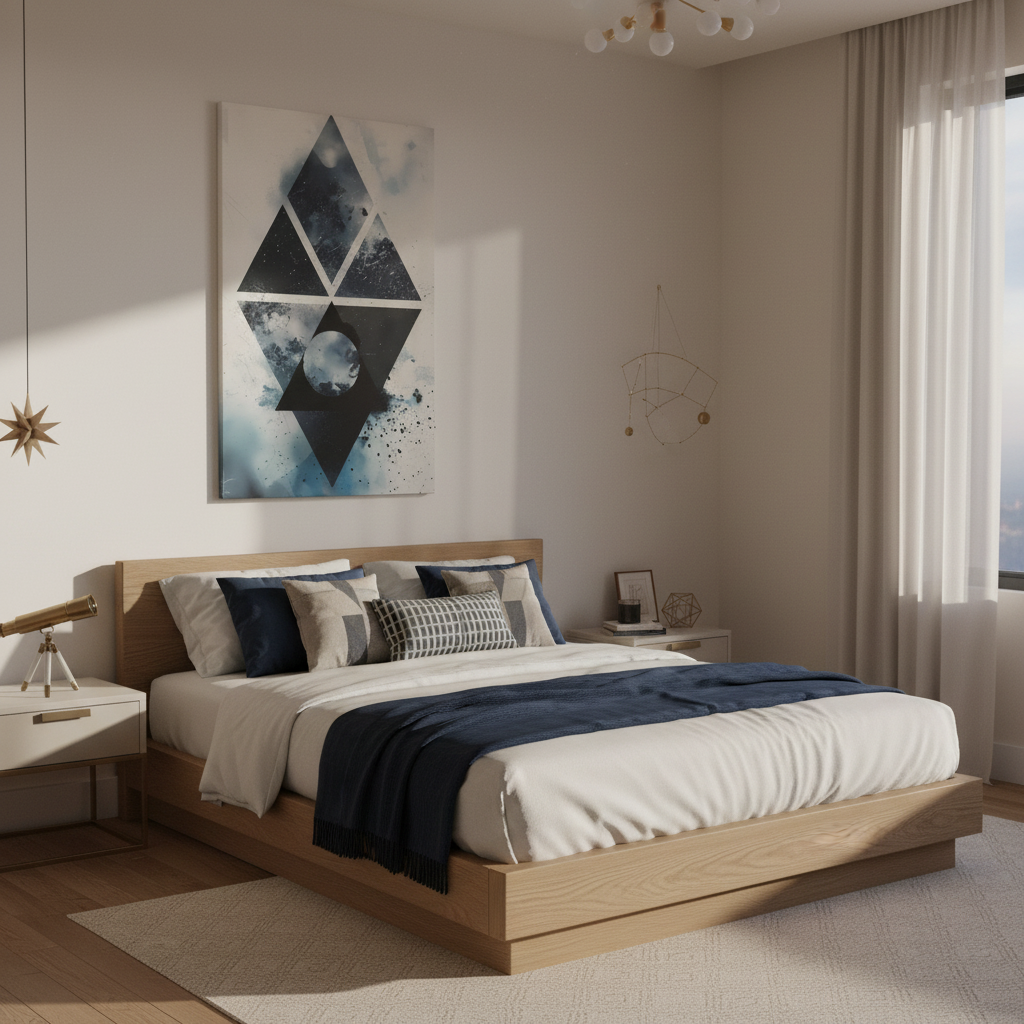 Geometric Galaxy Canvas Wall Art — Abstract Triangle Moon Print