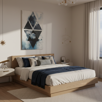 Geometric Galaxy Canvas Wall Art — Abstract Triangle Moon Print