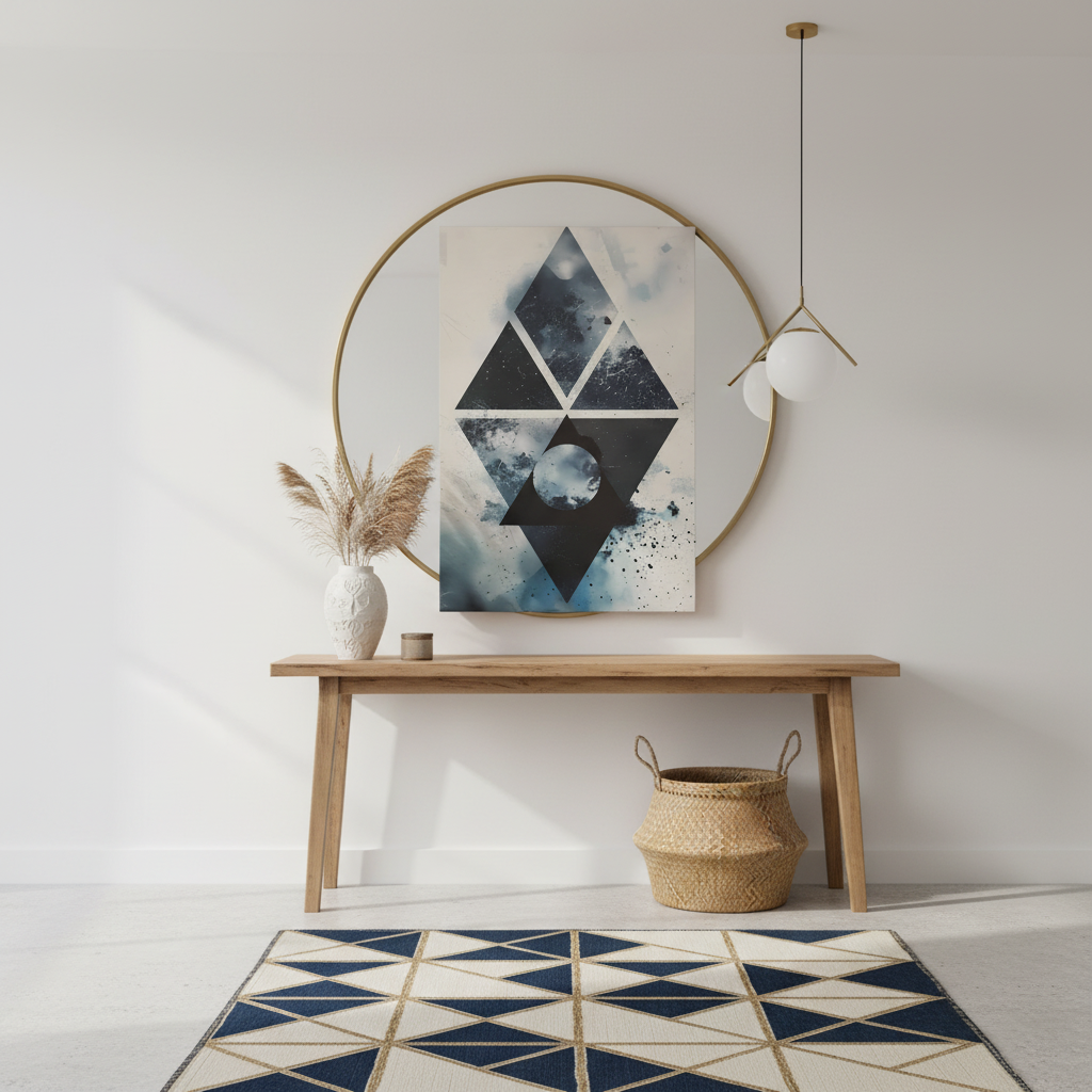 Geometric Galaxy Canvas Wall Art — Abstract Triangle Moon Print
