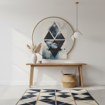 Geometric Galaxy Canvas Wall Art — Abstract Triangle Moon Print