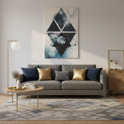 Geometric Galaxy Canvas Wall Art — Abstract Triangle Moon Print
