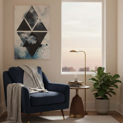 Geometric Galaxy Canvas Wall Art — Abstract Triangle Moon Print