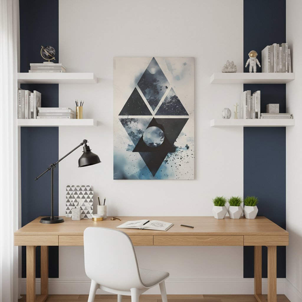 Geometric Galaxy Canvas Wall Art — Abstract Triangle Moon Print