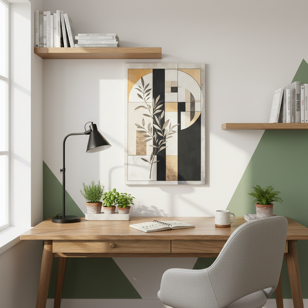 Abstract Botanical Canvas Wall Art – Geometric Olive Branch Matte Stretched Canvas