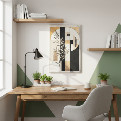 Abstract Botanical Canvas Wall Art – Geometric Olive Branch Matte Stretched Canvas