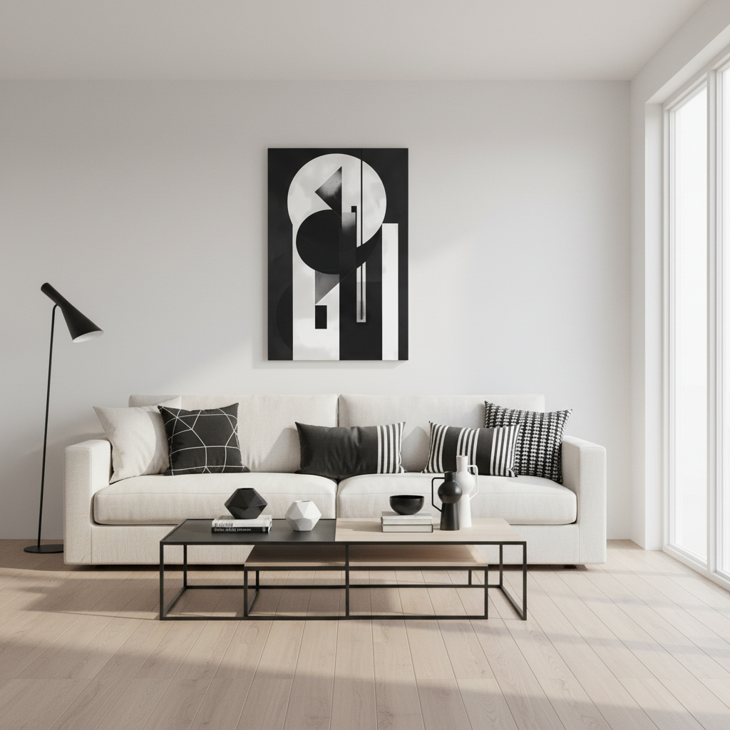 Geometric Symphony — Black & White Modern Poster