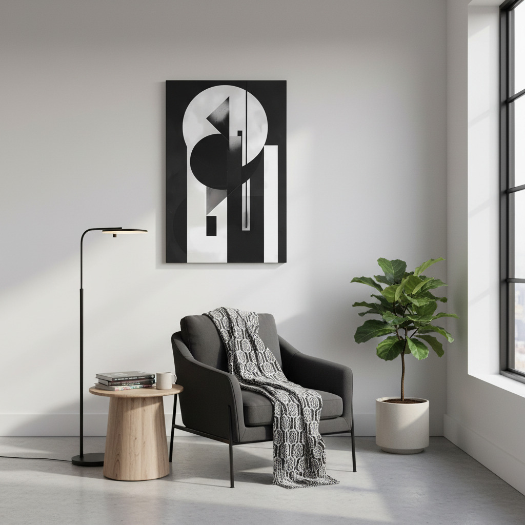 Geometric Symphony — Black & White Modern Poster