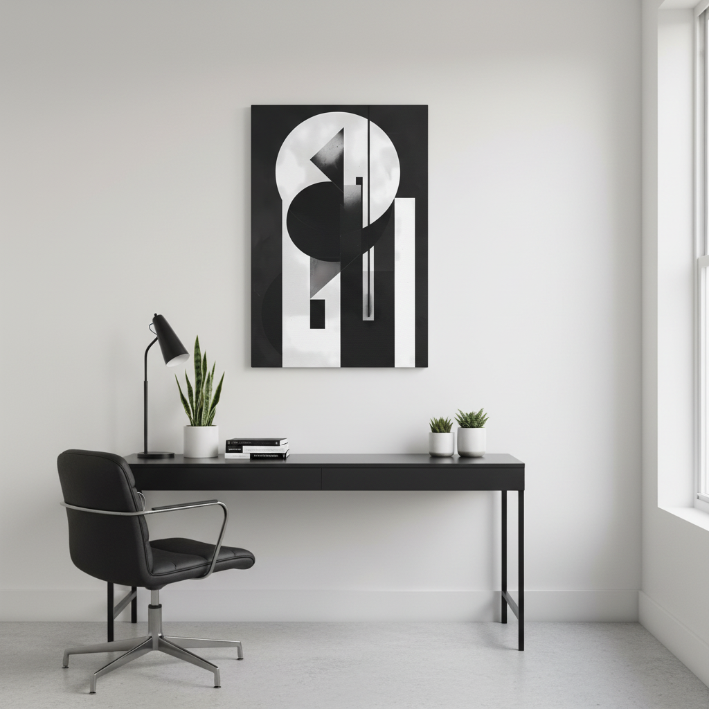 Geometric Symphony — Black & White Modern Poster