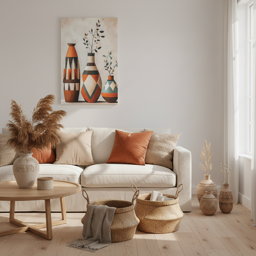 Geometric Vases Canvas Wall Art – Boho Tribal Matte Stretched Print