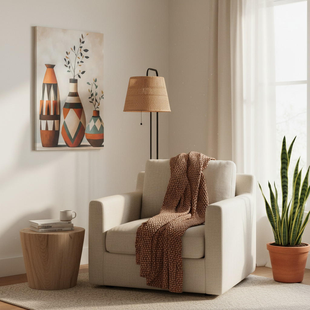 Geometric Vases Canvas Wall Art – Boho Tribal Matte Stretched Print