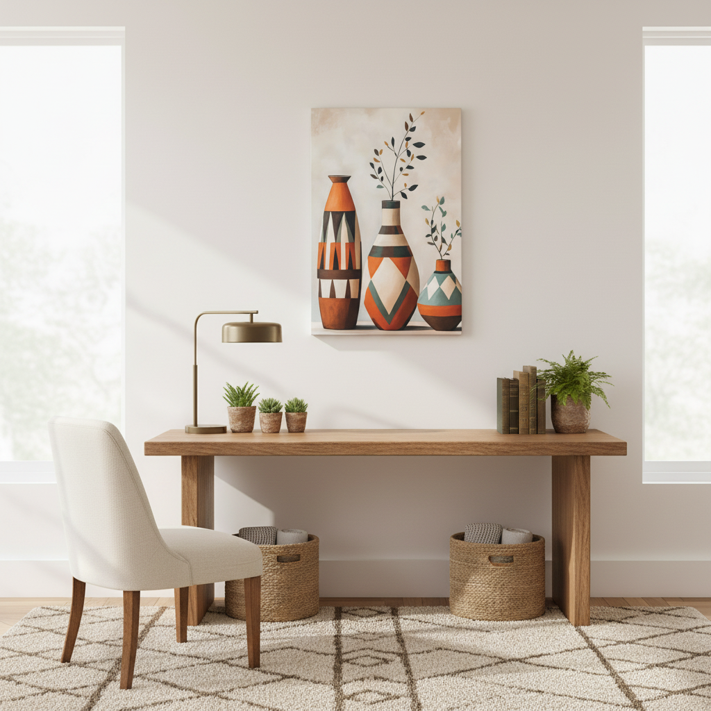 Geometric Vases Canvas Wall Art – Boho Tribal Matte Stretched Print