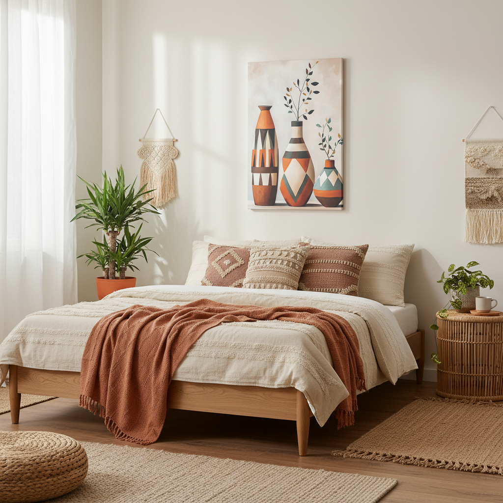 Geometric Vases Canvas Wall Art – Boho Tribal Matte Stretched Print