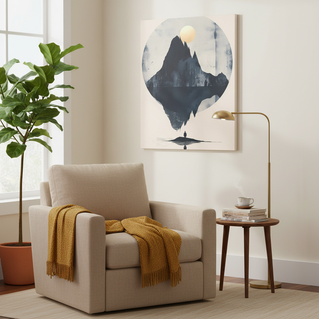 Golden Solstice Canvas Art: Abstract Mountain Reflection