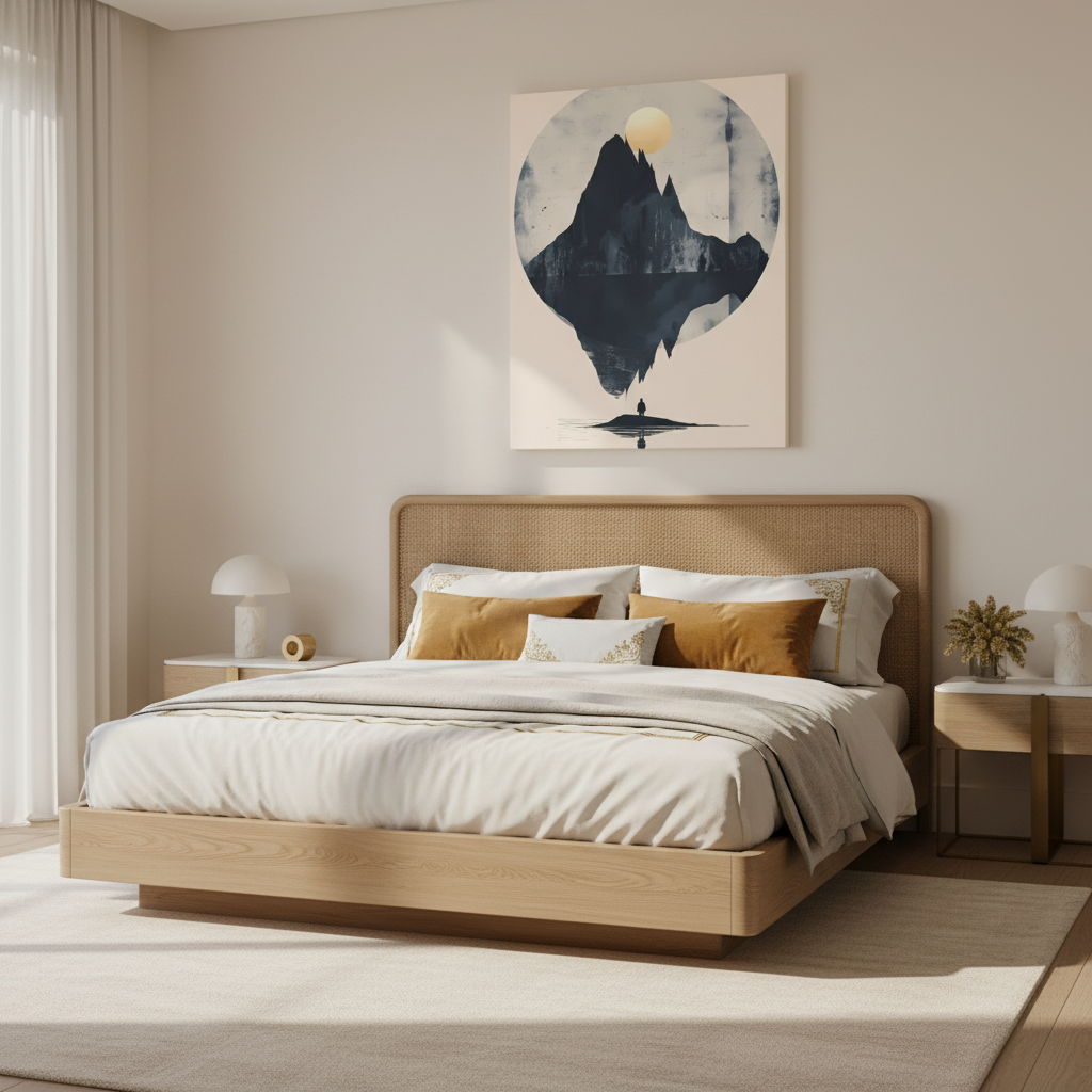 Golden Solstice Canvas Art: Abstract Mountain Reflection