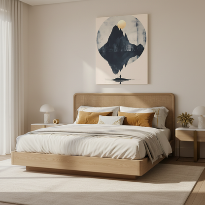 Golden Solstice Canvas Art: Abstract Mountain Reflection