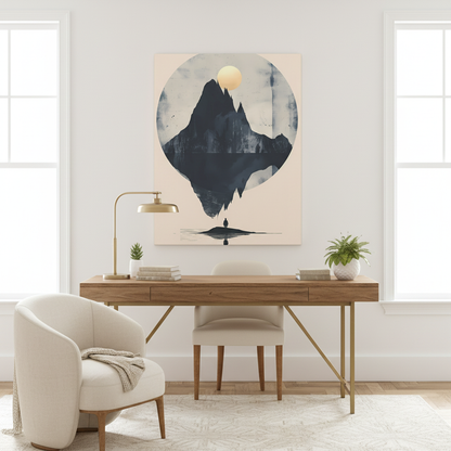 Golden Solstice Canvas Art: Abstract Mountain Reflection