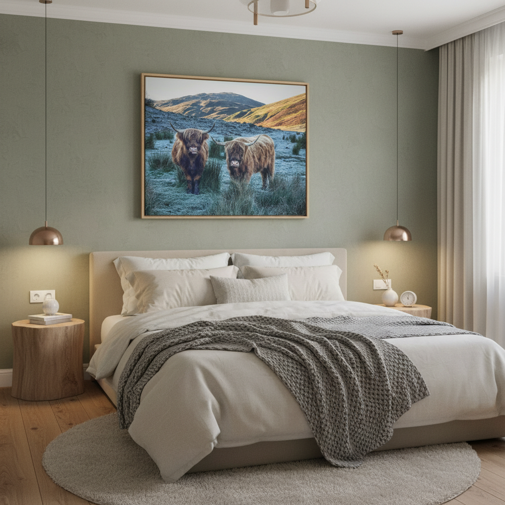 Highland Cows at Sunrise, Scottish Highlands – Canvas Print by Fergus King