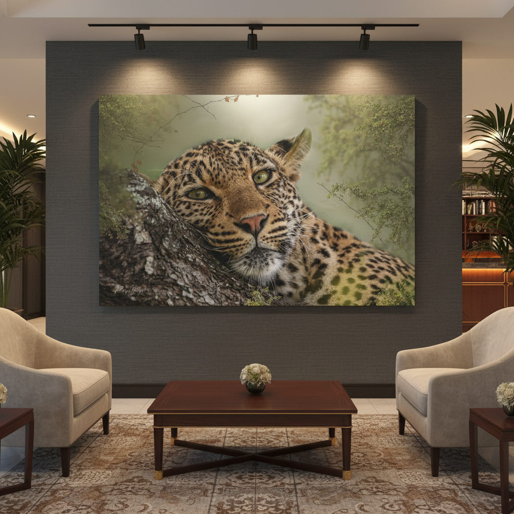 Eye‑to‑Eye with Elegance: Leopard in Tree — By Photographer Patsy Weingart