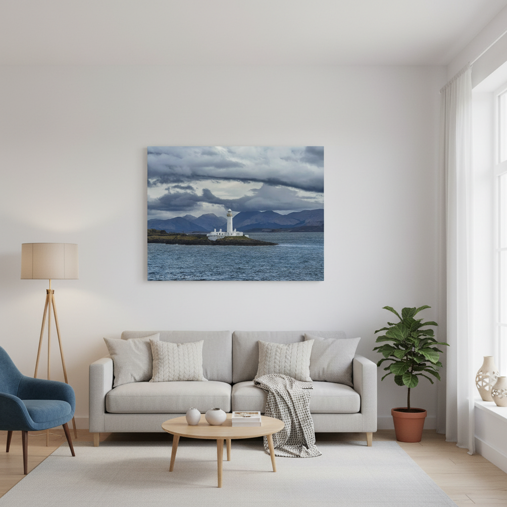 Lismore Lighthouse in Stormy Seas – Canvas Print by Photographer Fergus King