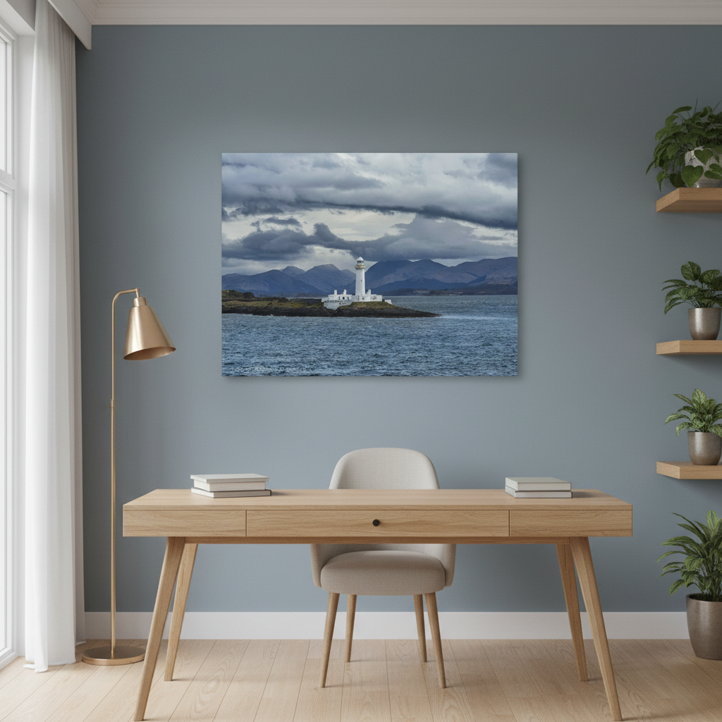 Lismore Lighthouse in Stormy Seas – Canvas Print by Photographer Fergus King