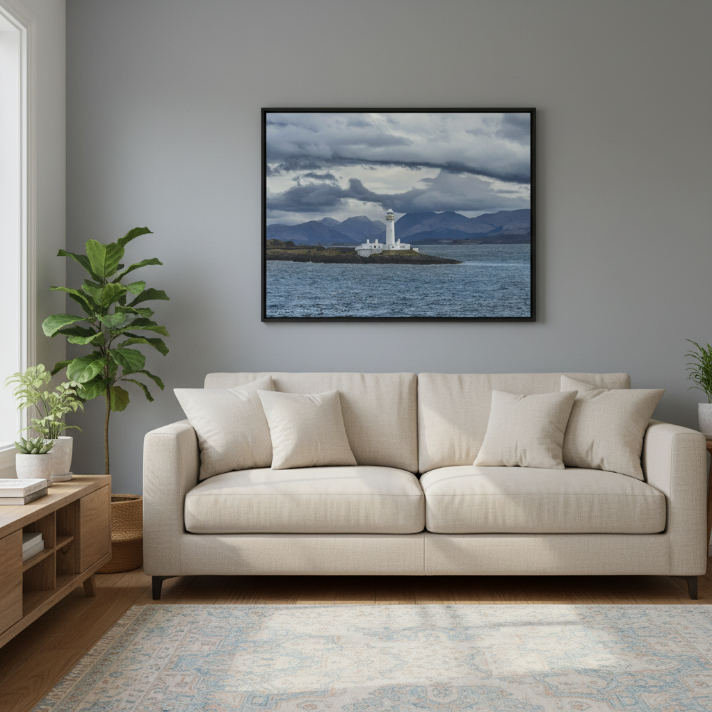 Lismore Lighthouse in Stormy Seas – Canvas Print by Photographer Fergus King