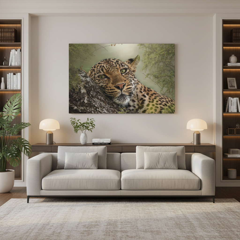 Eye‑to‑Eye with Elegance: Leopard in Tree — By Photographer Patsy Weingart