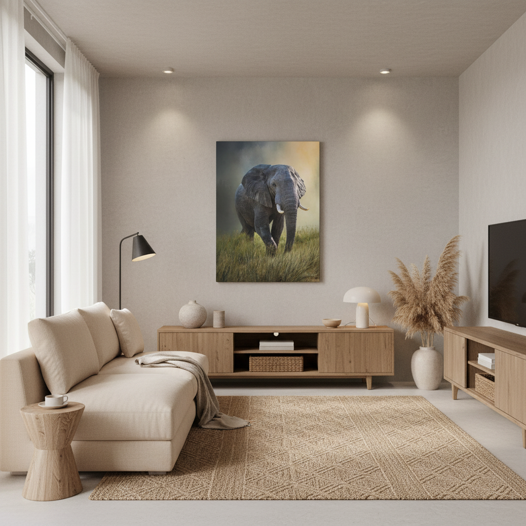 Majestic Presence – Male Elephant in Long Grass by Photographer Patsy Weingart
