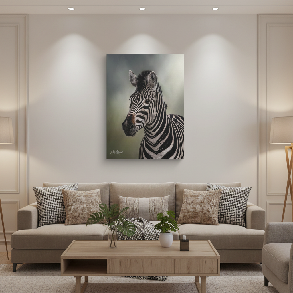 Zebra Portrait in Pastel Light – African Wildlife Canvas Print by Photographer Patsy Weingart