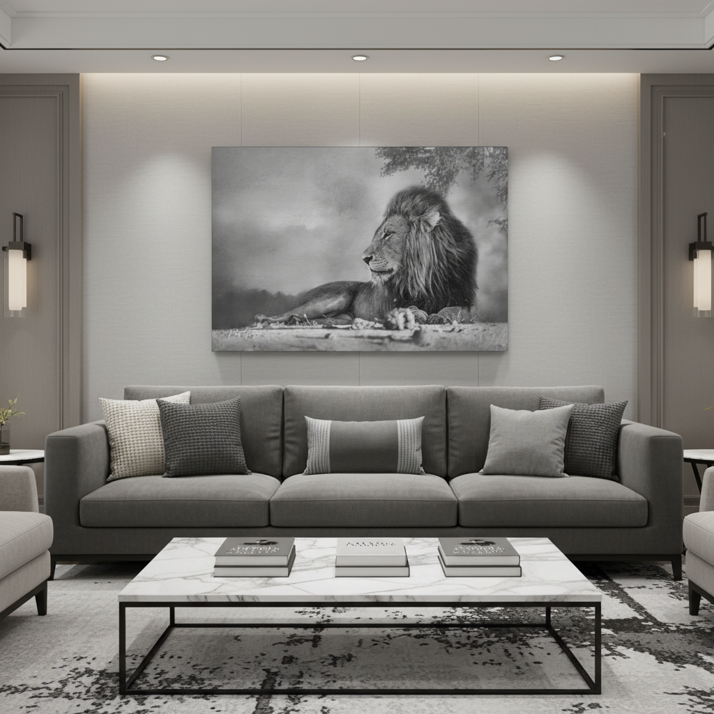 Shaded Monarch – Black and White Resting Lion by Photographer Patsy Weingart