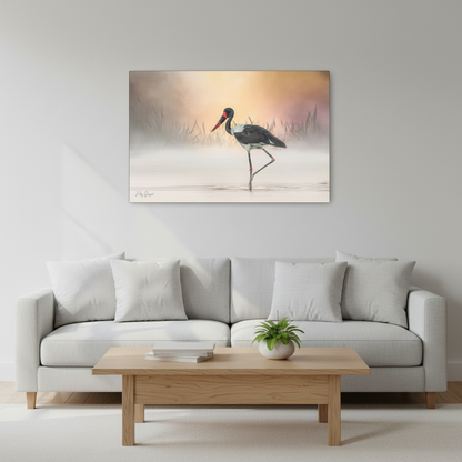 Saddle‑Billed Stork in the Mist – By Photographer Patsy Weingart