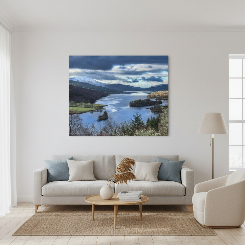 Loch Tummel with Snowy Peaks – Canvas Print by Photographer Fergus King