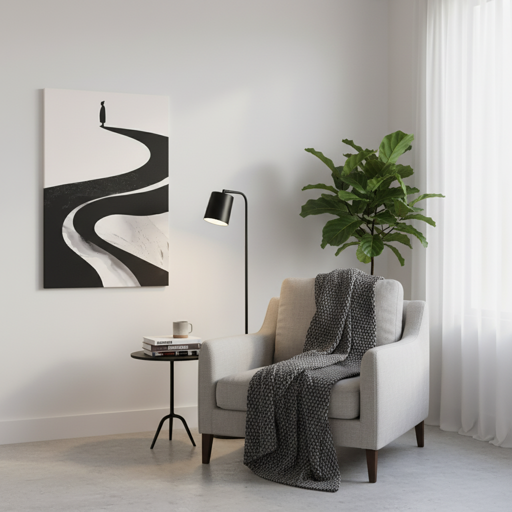 Minimalist Canvas Wall Art — Lone Figure on Winding Path Matte Stretched Canvas