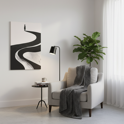 Minimalist Canvas Wall Art — Lone Figure on Winding Path Matte Stretched Canvas
