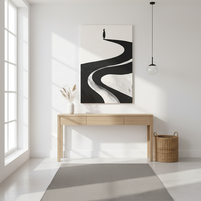 Minimalist Canvas Wall Art — Lone Figure on Winding Path Matte Stretched Canvas